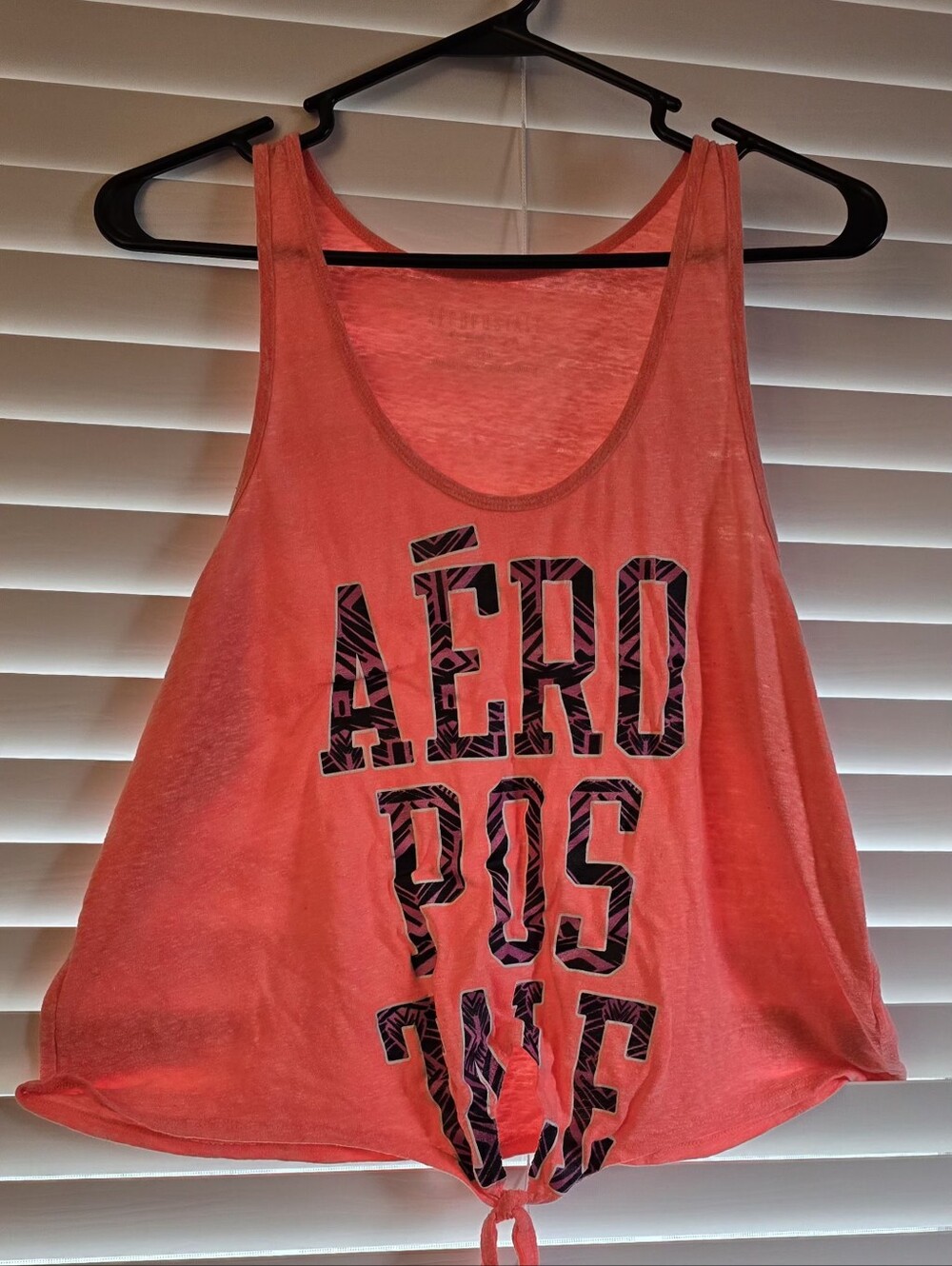 Aeropostale Coral-Pink Logo Tie-Front Tank, Size L